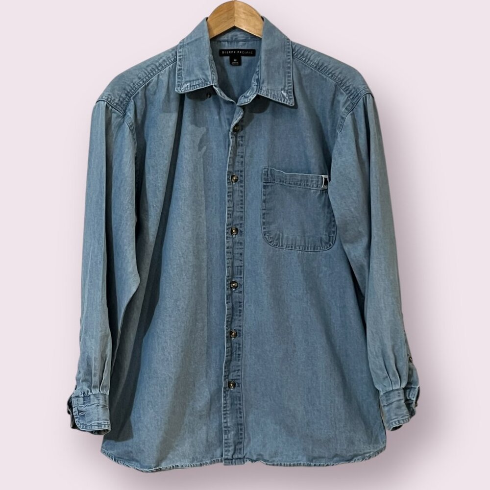 Sierra Pacific Men's Button Down Shirt Chambray Long Sleeve Size Medium